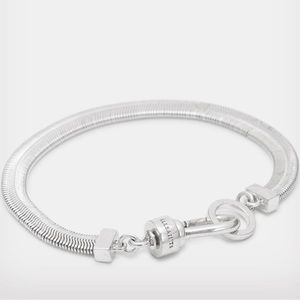 Allsaints Silver Tone Flat Snake Chain Bracelet New